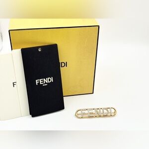 Fendi – Crystal Logo Safety Pin Brooch – 
c. 2020s